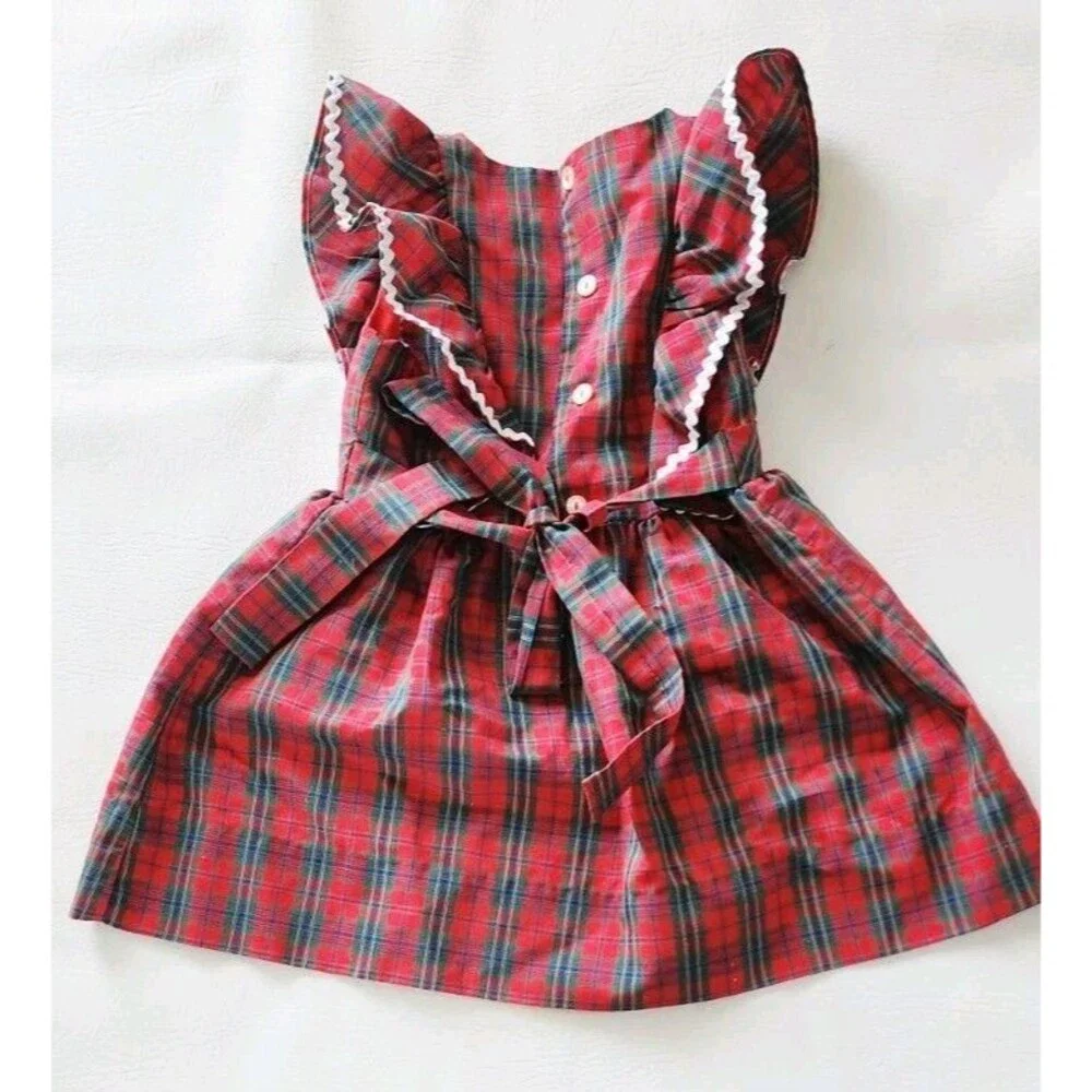 Vintage CHOCOLATE SOUP Farm Rooster Plaid Girls Red Dress Clothes - Sz 4